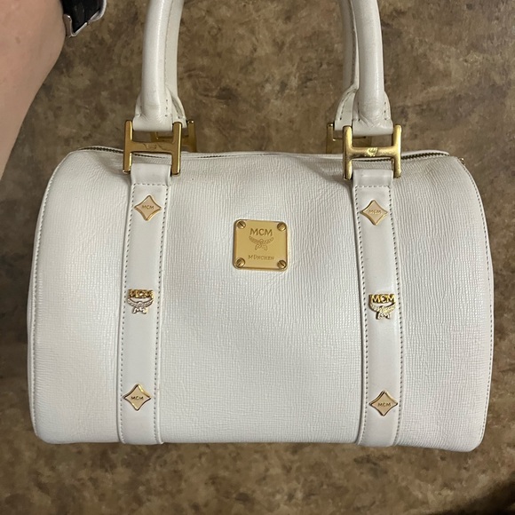 MCM Handbags - MCM White and Gold Satchel with Structured Design